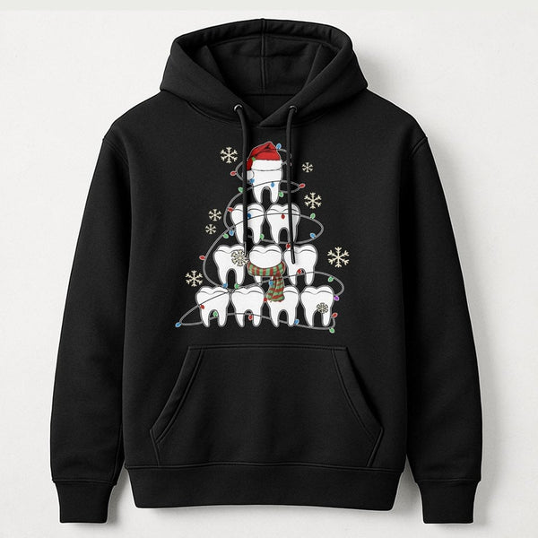 Adorable Tooth Dental Hygienist Hoodie, Dentist Christmas Tree Hoodie, Humorous Dental Assistant Holiday Hooded Sweatshirt, X