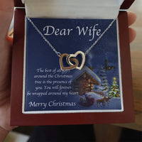 Double Heart Pendant Necklace, Interlocking Hearts Necklace for Wife, Polished Surgical Steel Jewelry, Romantic Christmas Present from Husband