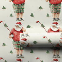 Humorous Christmas Golf Gift Wrap, Golfing Santa Wrapping Paper, Golfer Holiday Wrapping Paper, Plaid Shorts Santa Christmas Paper Roll