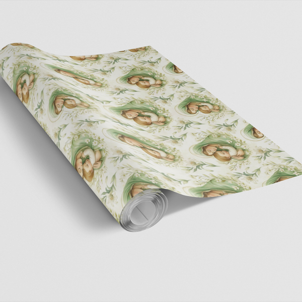Religious Floral Catholic Christmas Gift Wrap Roll, Virgin Mary and Baby Jesus Gift Wrapping Paper, Christian Holiday Present