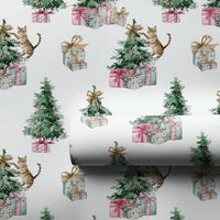 Watercolor Kitten Tree Gift Wrap, Tabby Cat Christmas Wrapping Paper, Humorous Cat Lover Holiday Wrapping Paper, Xmas Gift Wrapping Paper