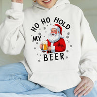 Humorous Christmas Drinking Sweatshirt, Ho Ho Hold My Beer Santa Hoodie, Santa Claus Beer Hooded Sweater, Retro Xmas Hoodie, Beer Lover Present
