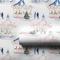 Festive Reindeer Holiday Gift Wrap, Watercolor Christmas Carousel Wrapping Paper, Whimsical Winter Wrapping Paper, Seasonal Gift Wrap Roll