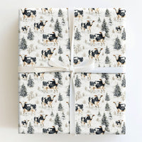 Winter Forest Cow Gift Wrap, Watercolor Cow Wrapping Paper, Rustic Farmhouse Christmas Wrapping Paper, Country Holiday Animal Present Paper