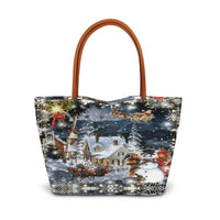 Santa Sleigh and Snowman Tote Bag, Vintage Christmas Scene Tote Bag, Retro Holiday Tote Bag, Winter Shoulder Bag, Festive Xmas Present