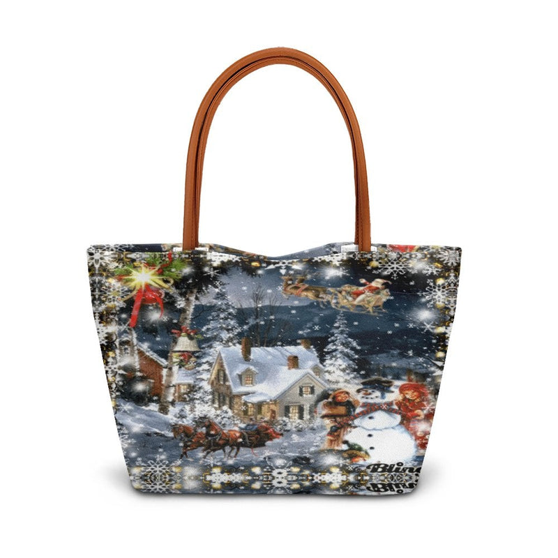 Santa Sleigh and Snowman Tote Bag, Vintage Christmas Scene Tote Bag, Retro Holiday Tote Bag, Winter Shoulder Bag, Festive Xmas Present