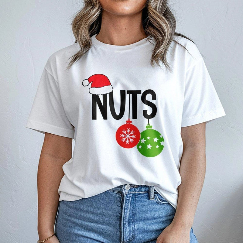 Humorous Holiday Couple Matching Ornament Shirt, Christmas Nuts T-Shirt, Retro Dirty Santa Joke Graphic Tee, Adult Xmas Humor Tee