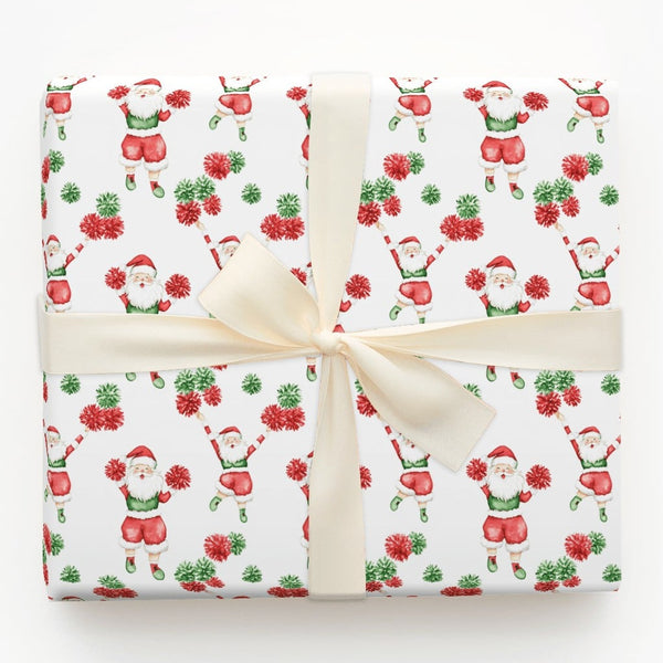 Humorous Holiday Cheer Gift Wrap, Cheerleading Santa Wrapping Paper, Pom Pom Santa Claus Wrapping Paper, Adorable Christmas P