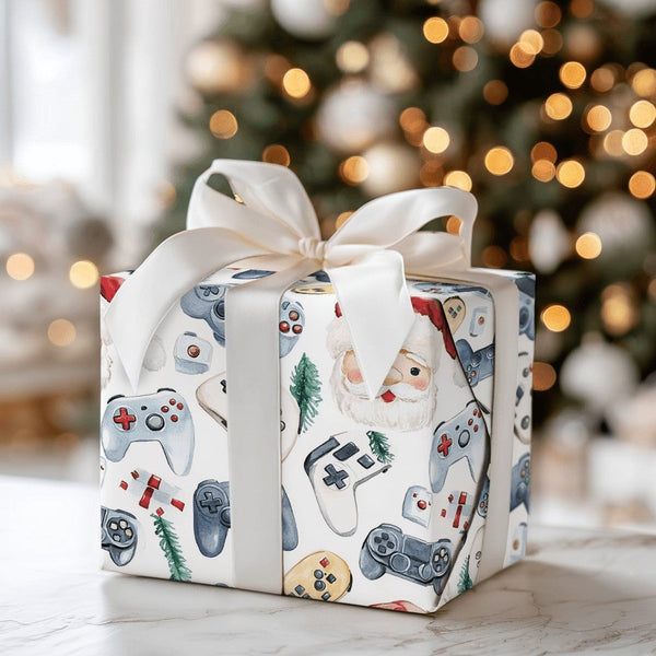 Video Game Controller Gift Wrap, Gamer Santa Christmas Wrapping Paper, Retro Gamer Wrapping Paper, Kids Gaming Holiday Gift W