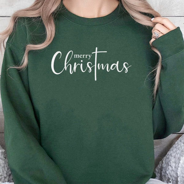 Christian Holiday Script Crewneck, Merry Christmas Cross Sweatshirt, Faith Based Religious Sweater, Minimalist Christmas Swea