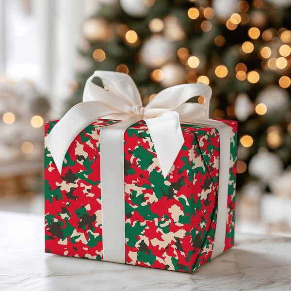 Red and Green Holiday Camouflage Gift Wrap, Christmas Camo Wrapping Paper, Festive Camo Christmas Wrapping Paper, Winter Holi