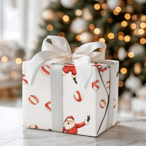 Peppermint Candy Christmas Gift Wrap, Dancing Santa Wrapping Paper, Watercolor Santa Claus Present Paper, Festive Holiday Rol