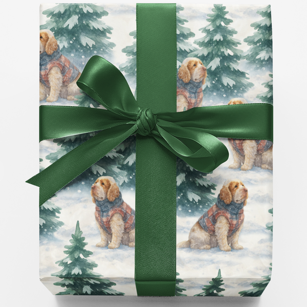 Festive Spaniel Dog Gift Wrap, Clumber Spaniel Christmas Wrapping Paper, Adorable Dog Holiday Wrapping Paper, Xmas Dog Lover 