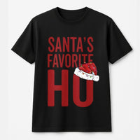 Humorous Naughty Christmas Graphic Tee, Santa's Favorite Ho T-Shirt, Retro Holiday Party Shirt, Sarcastic Christmas Drinking T-Shirt for Women