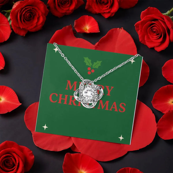 14k White Gold Finish Pendant, Merry Christmas Love Knot Necklace, Romantic Xmas Love Knot Necklace, Holiday Wife Present, Gi