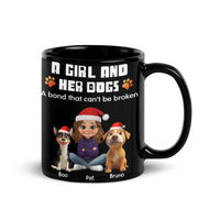 Adorable Cartoon Girl and Dogs Christmas Mug, Custom Dog Mom Ceramic Mug, Personalized Pet Lover Holiday Coffee Cup, Xmas Present for Her