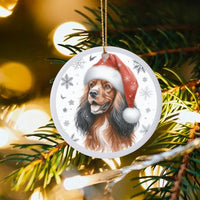 Dog in Santa Hat Ceramic Ornament, Cocker Spaniel Christmas Ornament, Festive Puppy Tree Decoration, Holiday Dog Lover Keepsake Ornament