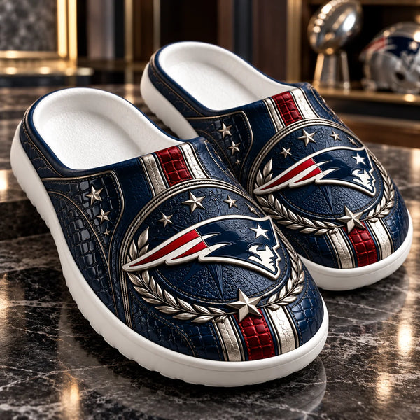 NE Heritage Crest - Navy and Silver Clog Sandals - main