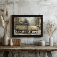 Farmhouse Christmas Wall Art, Winter Sheep Canvas Print, Rustic Holiday Sheep Poster, Country Farm Animal Digital Download Decor Art