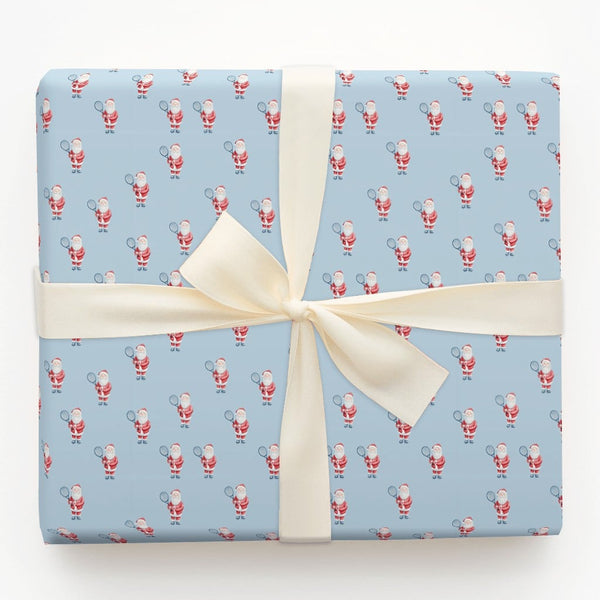Sporty Santa Claus Gift Wrap, Tennis Santa Christmas Wrapping Paper, Light Blue Tennis Wrapping Paper, Tennis Fan Holiday Wra