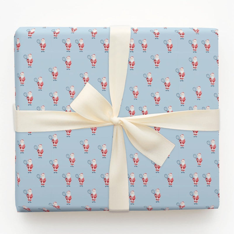 Sporty Santa Claus Gift Wrap, Tennis Santa Christmas Wrapping Paper, Light Blue Tennis Wrapping Paper, Tennis Fan Holiday Wrapping Paper