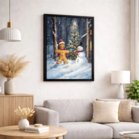 Holiday Watercolor Canvas Print, Gingerbread Man and Snowman Canvas Wall Art, Adorable Christmas Kitchen Wall Decor, Festive Winter Home Present