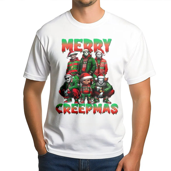 Scary Movie Villain Christmas Shirt, Merry Creepmas Horror T-Shirt, Humorous Creepmas Graphic Tee, Horror Holiday T-Shirt, Sl