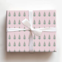 Pastel Pink Christmas Tree Gift Wrap, Watercolor Christmas Tree Wrapping Paper, Chic Holiday Wrapping Paper, Retro Xmas Tree Wrapping Paper