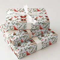 Red Birds Winter Holiday Gift Wrap, Watercolor Santa Claus Wrapping Paper, Holly Branch Christmas Wrapping Paper, Festive Present Wrap Roll
