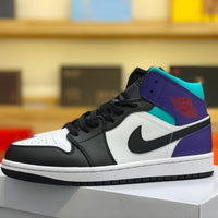 Mid Top Sneakers, White Black Purple Colorway, Lace Up Design, Casual Gift for Sneaker Fans