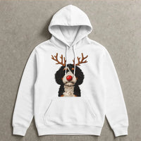 Reindeer Dog Holiday Hoodie, Bernadoodle Christmas Hoodie, Bernedoodle Sweatshirt, Adorable Dog Lover Graphic Hoodie, Present for Dog Mom and Dad