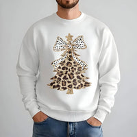 Polka Dot Bow Holiday Sweatshirt, Leopard Print Christmas Tree Sweatshirt, Adorable Xmas Tree Crewneck, Festive Winter Graphic Sweatshirt