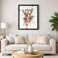 Watercolor Holly Berries Canvas Print, Christmas Candy Cane Canvas Wall Art, Festive Holiday Canvas, Xmas Wall Decor, Holiday Season Present