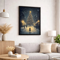 Snowy Night Illuminated Tree Wall Art, Christmas Village Canvas Print, Winter Holiday Canvas Art, Festive Xmas Canvas Decor, Christmas Present