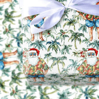 Hawaiian Beach Santa Gift Wrap, Tropical Santa Wrapping Paper, Christmas Wrapping Paper Roll, Coastal Holiday Gift Wrap, Summer Xmas Paper