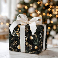 Botanical Black Christmas Gift Wrap, Gold Ornament Wrapping Paper, Elegant Holiday Greenery Wrapping Paper, Xmas Present Wrapping Paper
