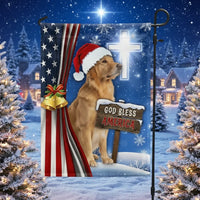 God Bless America Cross Yard Flag, Golden Retriever Christmas Garden Flag, Double-Sided Patriotic Holiday Lawn Flag