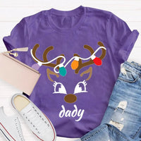 Festive Holiday Lights Antler Shirt, Personalized Christmas Deer Head T-Shirt, Custom Family Matching Xmas Graphic Tee, Present