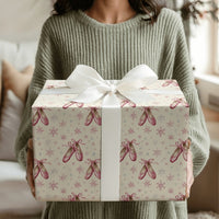 Pink Pointe Shoes Christmas Gift Wrap, Ballet Slipper Wrapping Paper, Dancer Snowflake Wrapping Paper, Ballerina Holiday Gift Wrap Roll