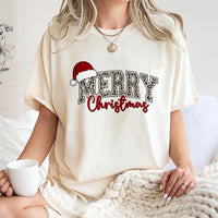 Merry Christmas Shirt, Leopard Santa Hat Christmas T-Shirt, Leopard Print Christmas Tee, Festive Santa Hat Graphic Shirt, Holiday Present Tee