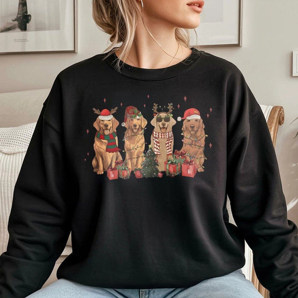 Adorable Festive Dog Crewneck, Golden Retriever Christmas Sweatshirt, Retro Dog Lover Holiday Sweater, Dog Mom Xmas Pullover,