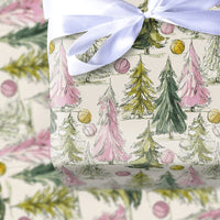 Watercolor Tree Gift Wrap, Pink and Green Christmas Trees Wrapping Paper, Whimsical Holiday Wrapping Paper, Pastel Christmas Tree Gift Wrap