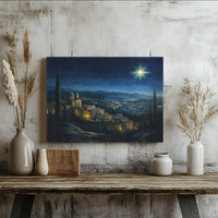 Religious Nativity Landscape Canvas Print, Star of Bethlehem Wall Art, Christian Christmas Canvas Decor, Holy Night Art for Believers