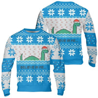 Pixel Art Nessie Ugly Xmas Sweater, Loch Ness Monster Christmas Sweatshirt, Cryptozoology Monster Holiday Graphic Crewneck Pullover