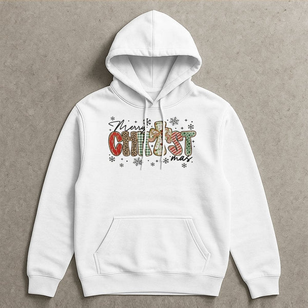 Leopard Plaid Religious Cross Sweatshirt, Merry Christ-mas Hoodie, Christian Faith Christmas Pullover, Faith-Based Holiday Ho