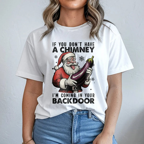 Inappropriate Eggplant Joke Christmas Tee, Humorous Santa T-Shirt, Rude Adult Xmas Graphic Shirt, Dirty Humor Holiday Present
