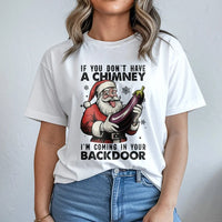 Inappropriate Eggplant Joke Christmas Tee, Humorous Santa T-Shirt, Rude Adult Xmas Graphic Shirt, Dirty Humor Holiday Present for Him Tee