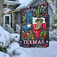 Merry Texmas Double Sided Holiday Yard Flag, Texas Christmas Garden Flag, Lone Star State Festive Flag, Southern Winter Outdoor House Decor