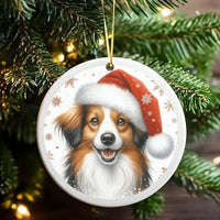 Adorable Santa Hat Puppy Ornament, Papillon Dog Christmas Ornament, Ceramic Pet Keepsake Ornament, Holiday Tree Hanging Decor, Dog Mom Present