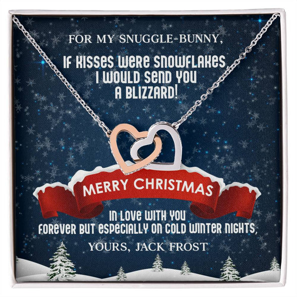 Romantic Christmas Wife Necklace, Interlocking Hearts Necklace for Wife, Winter Anniversary Necklace, CZ Crystal Heart Pendan